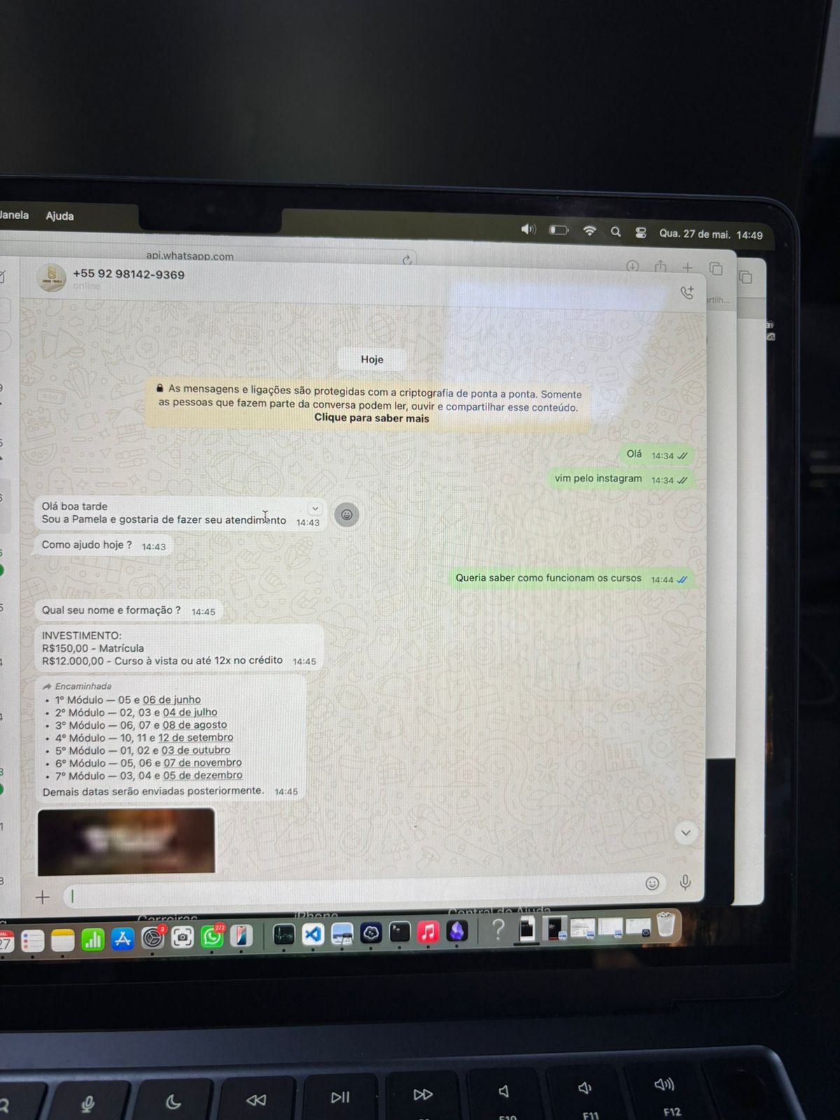 Print da conversa com Pâmela